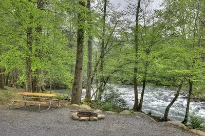 fire ring and picnic site by the river